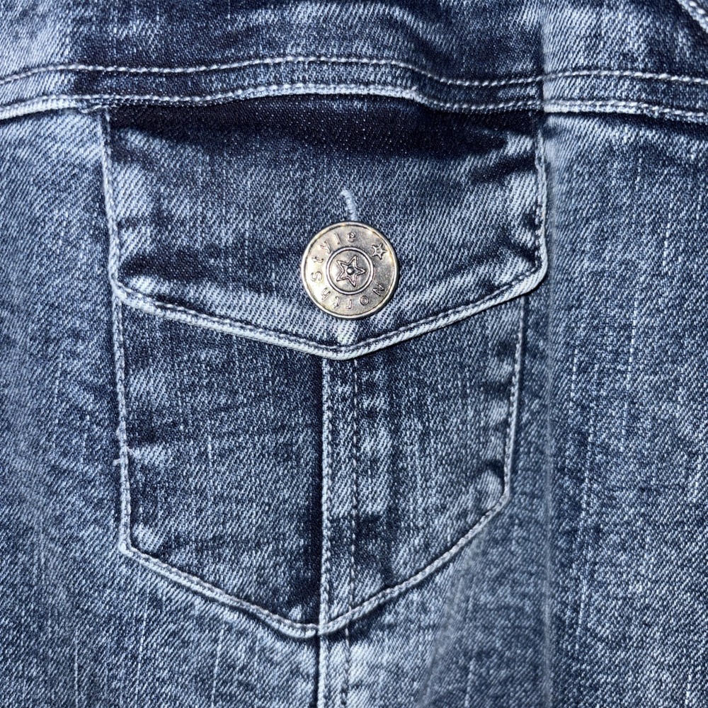 Vintage NorthStyle Denim Jean Jacket Women's XL Pockets Ruffle Trim 3/4 Sleeves - Picture 7 of 10